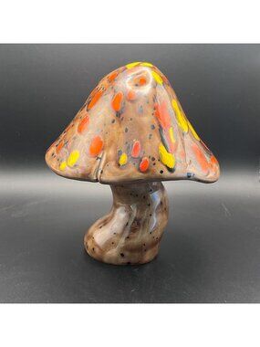 Vintage 70s Ceramic Mushroom Toadstool // 8" Tall // Hand Glazed